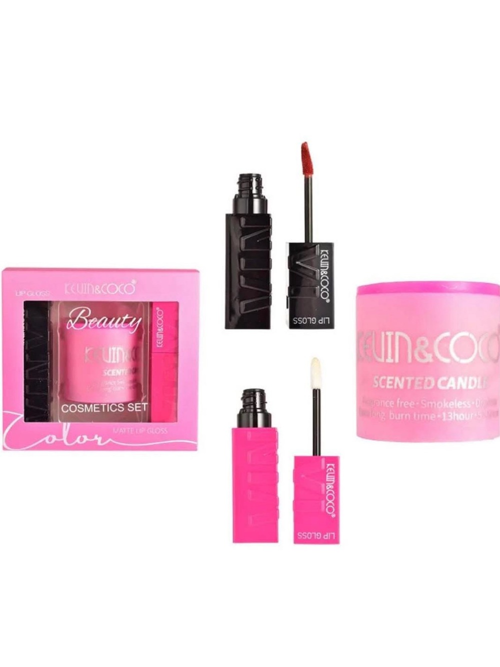Keun & Coco Pink Lip Gloss Duo with Scented Candle